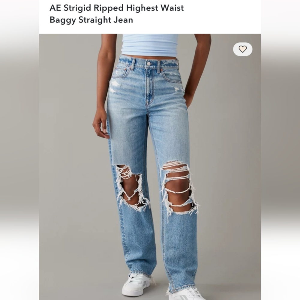AE Strigid Ripped Highest Waist Baggy Straight Jean, NWT, 6 Short/28w